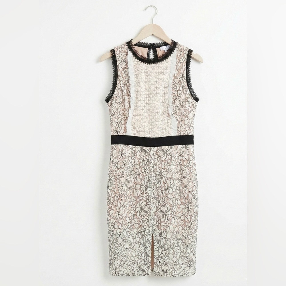 True Decadence Tall Lace Midi Dress Size US 10 Black White Open Back High Neck